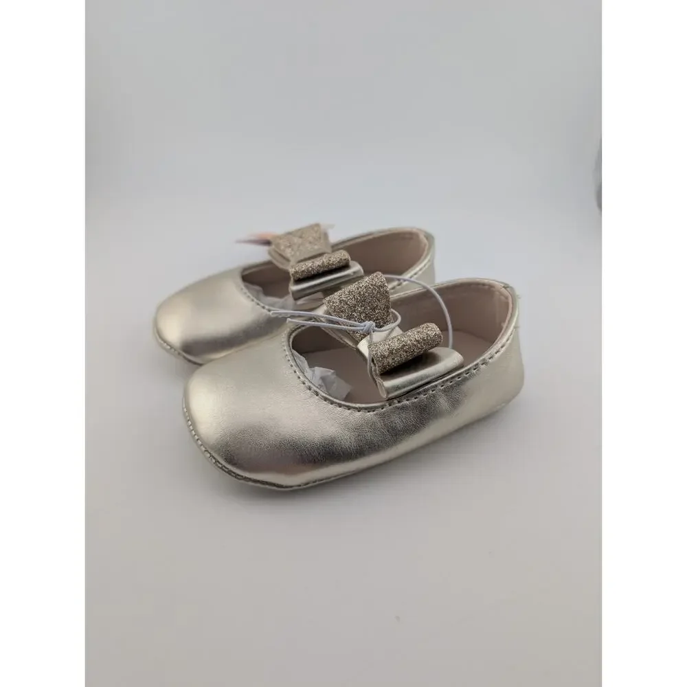 Gymboree 6-12m Gold Ballet Flats Bow Glittery Baby Girl Holiday Traditions